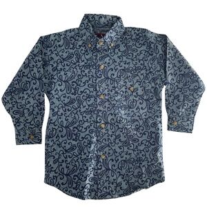 Bugle Boy Navy and Light Dark Blue Swirl Button Down Long Sleeve Shirt Size 4